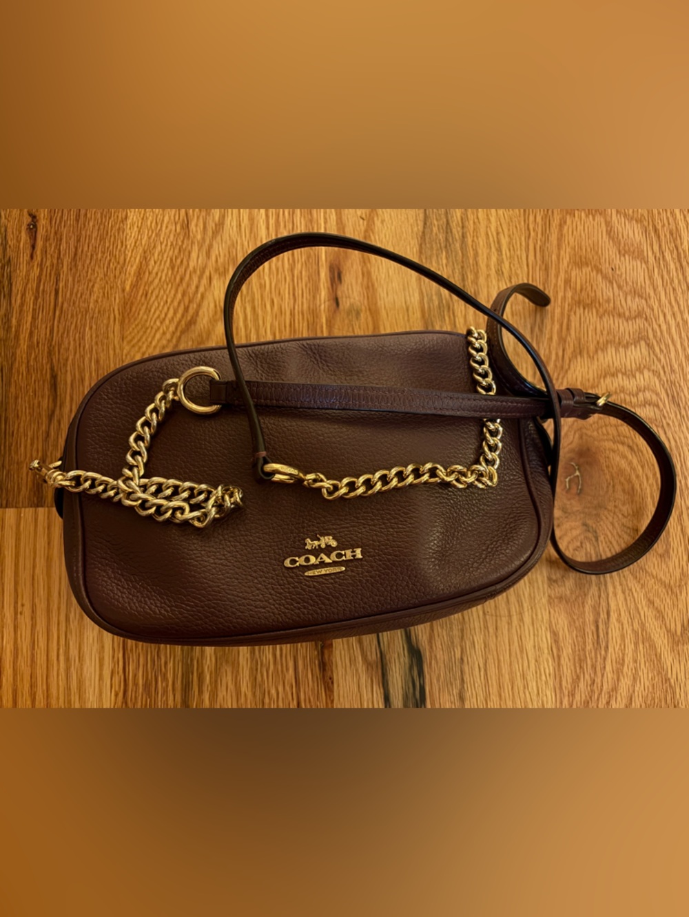 Coach Pebbled Leather Crossbody Bag in Brown with Gold Hardware - Picture 4 of 5
